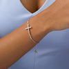 Thumbnail Image 1 of 0.10 CT. T.W. Diamond Sideways Cross Bolo Bracelet in Sterling Silver - 9.5"