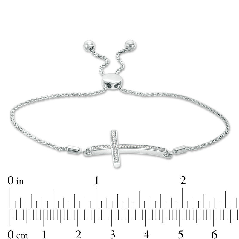 0.10 CT. T.W. Diamond Sideways Cross Bolo Bracelet in Sterling Silver - 9.5"