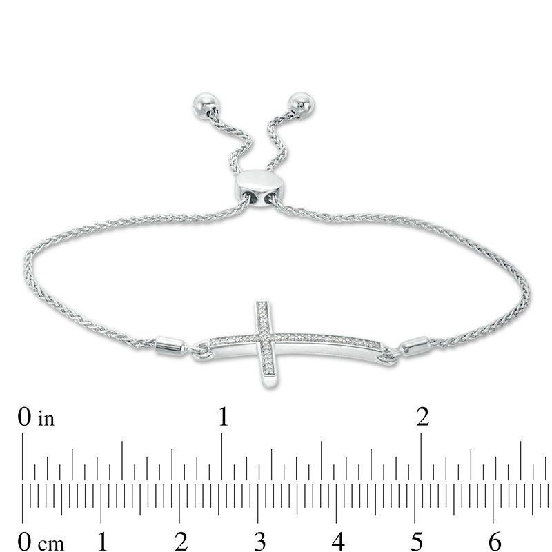Main Image 3 of 0.10 CT. T.W. Diamond Sideways Cross Bolo Bracelet in Sterling Silver - 9.5"