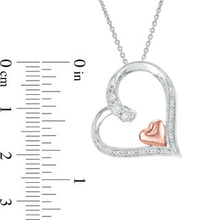 0.10 CT. T.W. Diamond Tilted Heart Within Heart Pendant in Sterling Silver and 10K Rose Gold