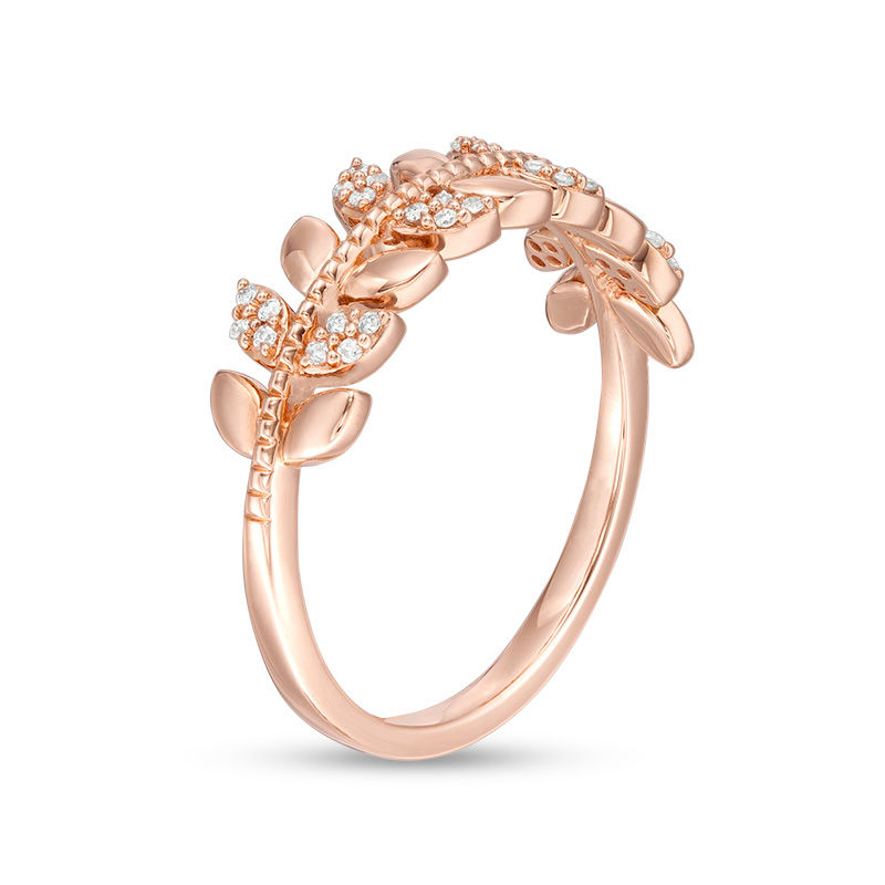 0.10 CT. T.W. Diamond Vine with Leaves Ring in 10K Rose Gold