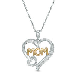 0.10 CT. T.W. Diamond Double Heart &quot;MOM&quot; Pendant in Sterling Silver and 10K Gold
