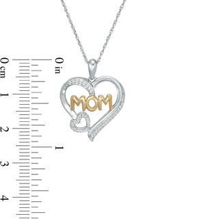 0.10 CT. T.W. Diamond Double Heart "MOM" Pendant in Sterling Silver and 10K Gold