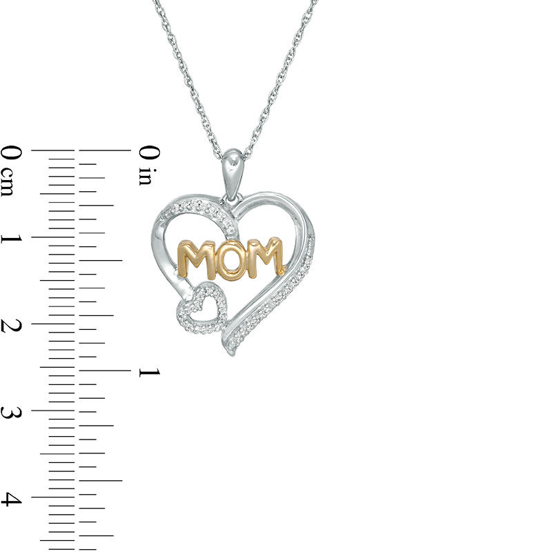 0.10 CT. T.W. Diamond Double Heart "MOM" Pendant in Sterling Silver and 10K Gold