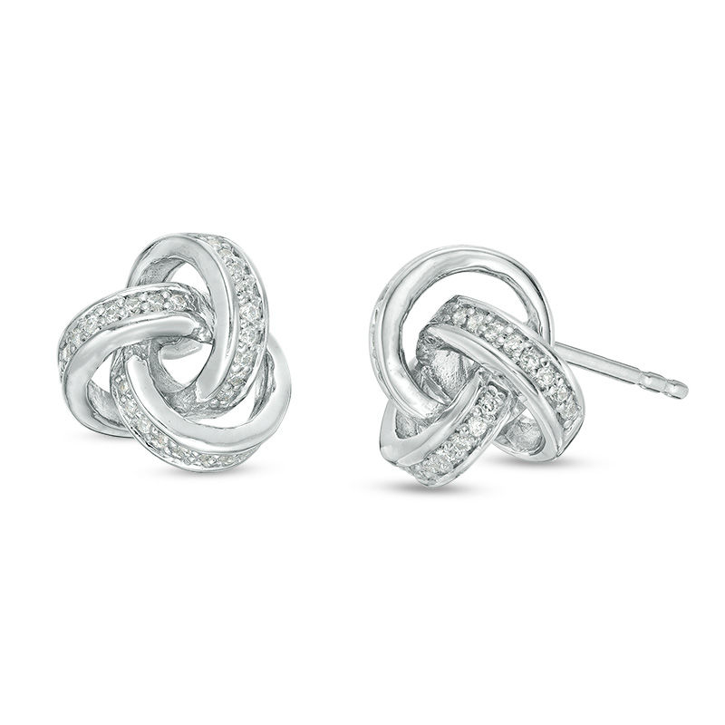 0.145 CT. T.W. Diamond Love Knot Stud Earrings in Sterling Silver|Peoples Jewellers