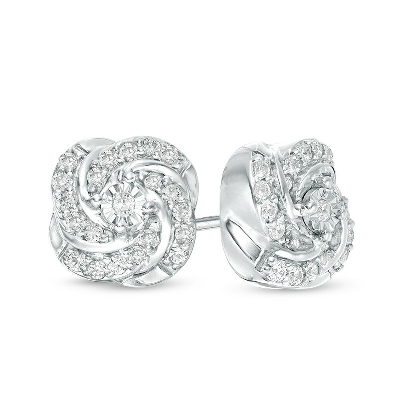 0.23 CT. T.W. Diamond Cushion-Shaped Swirl Stud Earrings in 10K White Gold|Peoples Jewellers