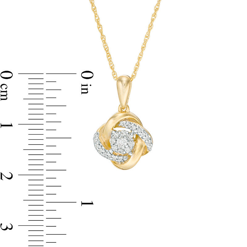 Main Image 2 of 0.146 CT. T.W. Diamond Frame Love Knot Pendant in 10K Gold