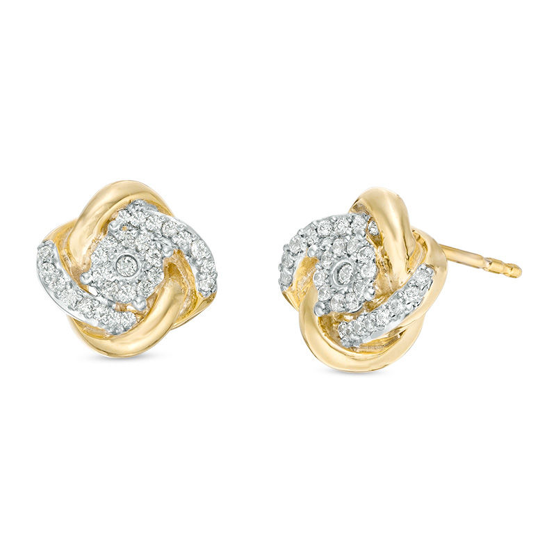 0.23 CT. T.W. Diamond Frame Love Knot Stud Earrings in 10K Gold