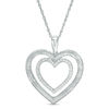 0.116 CT. T.W. Diamond and Textured Double Heart Pendant in Sterling Silver