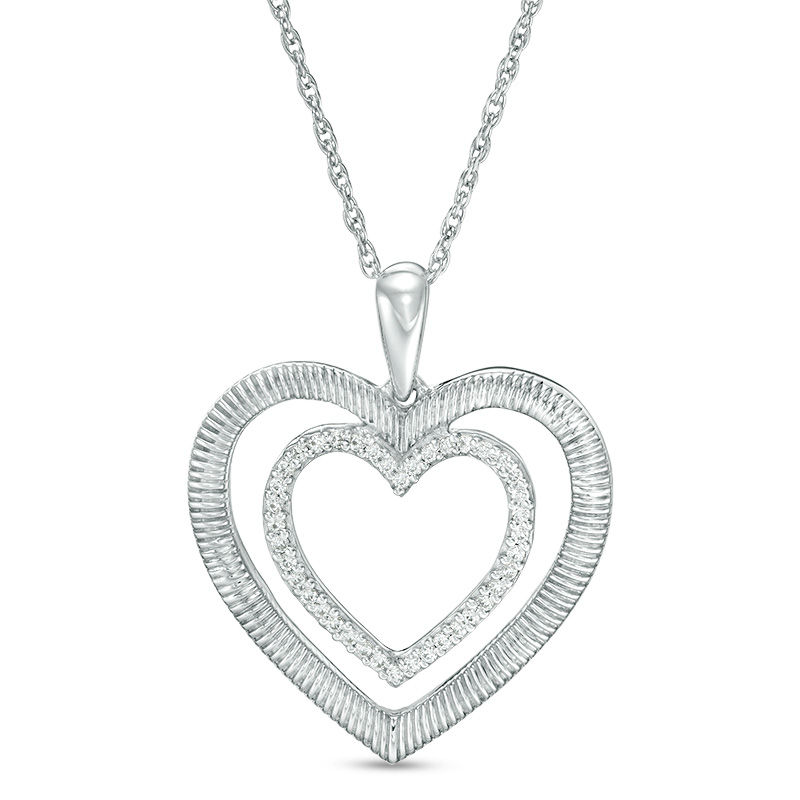 0.116 CT. T.W. Diamond and Textured Double Heart Pendant in Sterling Silver|Peoples Jewellers