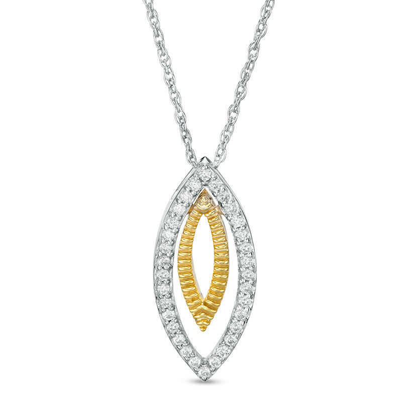 0.147 CT. T.W. Diamond and Textured Double Marquise Pendant in Sterling Silver and 10K Gold