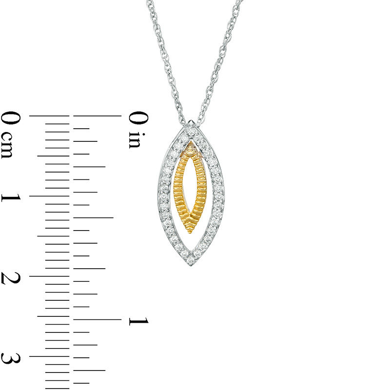 0.147 CT. T.W. Diamond and Textured Double Marquise Pendant in Sterling Silver and 10K Gold