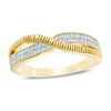 Thumbnail Image 0 of 0.148 CT. T.W. Diamond and Textured Double Row Crossover Ring in 10K Gold
