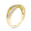 Thumbnail Image 1 of 0.148 CT. T.W. Diamond and Textured Double Row Crossover Ring in 10K Gold