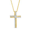 0.117 CT. T.W. Diamond and Textured Cross Pendant in Sterling Silver with 14K Gold Plate