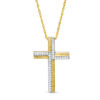 Thumbnail Image 0 of 0.117 CT. T.W. Diamond and Textured Cross Pendant in Sterling Silver with 14K Gold Plate