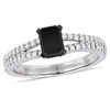 Thumbnail Image 1 of 0.98 CT. T.W. Emerald-Cut Enhanced Black and White Diamond Double Row Engagement Ring 14K White Gold