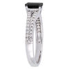 Thumbnail Image 2 of 0.98 CT. T.W. Emerald-Cut Enhanced Black and White Diamond Double Row Engagement Ring 14K White Gold