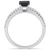 Thumbnail Image 3 of 0.98 CT. T.W. Emerald-Cut Enhanced Black and White Diamond Double Row Engagement Ring 14K White Gold