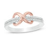 Thumbnail Image 0 of 0.116 CT. T.W. Diamond Infinity Knot Ring in Sterling Silver and 10K Rose Gold