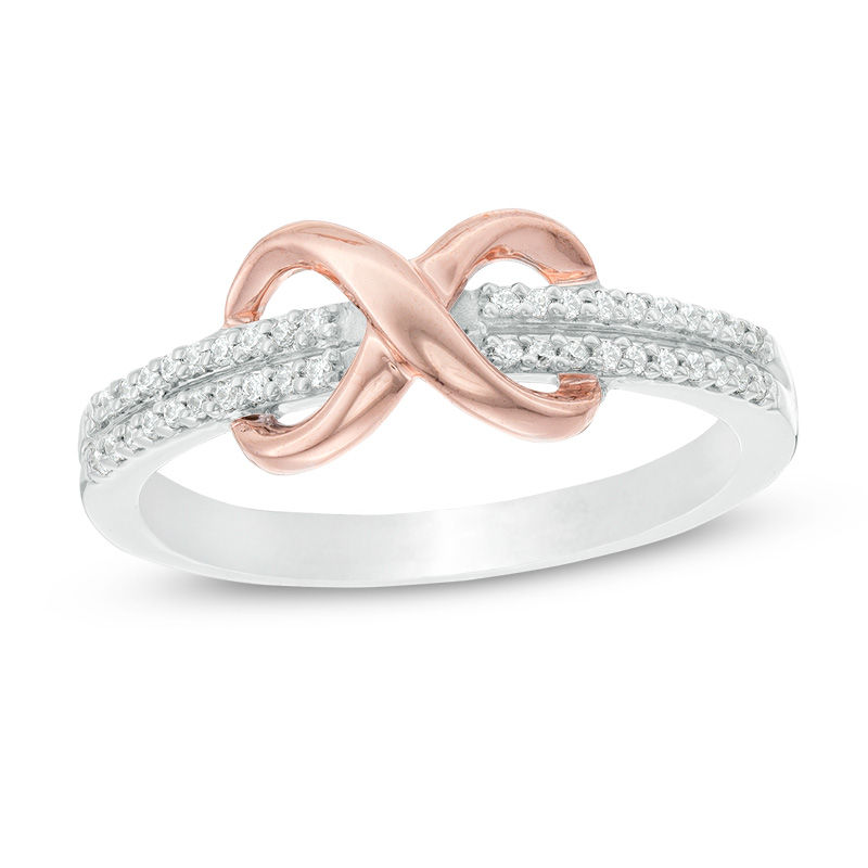 0.116 CT. T.W. Diamond Infinity Knot Ring in Sterling Silver and 10K Rose Gold