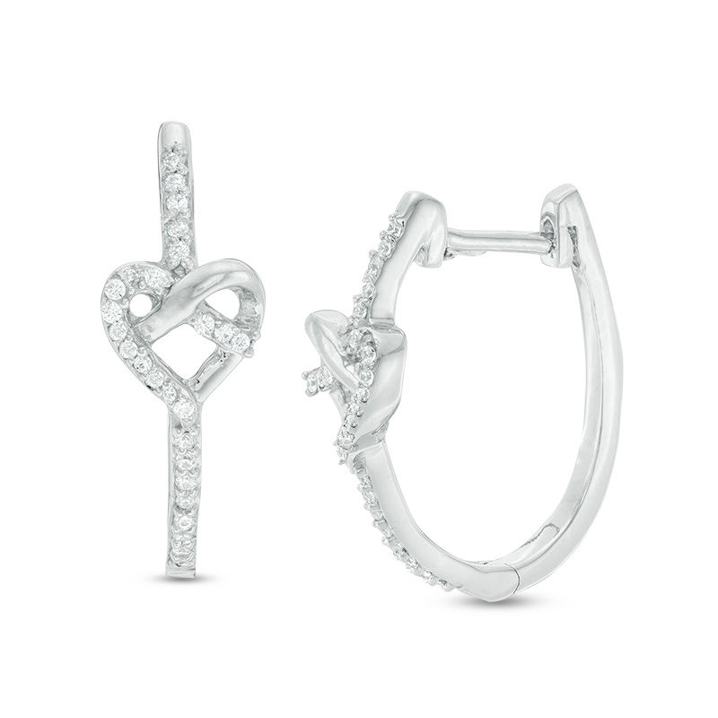 0.148 CT. T.W. Diamond Heart on Hoop Earrings in Sterling Silver|Peoples Jewellers