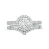 Thumbnail Image 4 of 6.0mm Lab-Created White Sapphire Frame Chevron Bridal Set in Sterling Silver