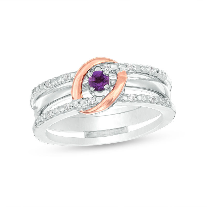 Amethyst and 0.04 CT. T.W. Diamond Interlocking Oval Three-in-One Ring in Sterling Silver and 10K Rose Gold|Peoples Jewellers