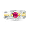 Thumbnail Image 3 of 5.0mm Lab-Created Ruby and 0.04 CT. T.W. Diamond Bypass Three-in-One Ring in Sterling Silver and 10K Gold