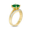 Thumbnail Image 3 of 6.0mm Princess-Cut Lab-Created Emerald and 0.065 CT. T.W. Diamond Chevron Bridal Set in 10K Gold