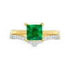 Thumbnail Image 3 of 6.0mm Princess-Cut Lab-Created Emerald and 0.065 CT. T.W. Diamond Chevron Bridal Set in 10K Gold