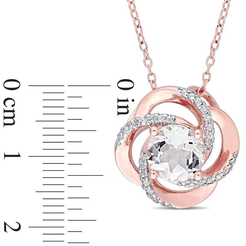 8.0mm White Topaz Flower Swirl Frame Pendant in Sterling Silver with Rose Rhodium