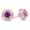 8.0mm Amethyst and White Topaz Swirl Frame Stud Earrings in Sterling Silver with Rose Rhodium
