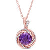 8.0mm Amethyst and White Topaz with Diamond Accent Swirl Frame Pendant in Sterling Silver with Rose Rhodium