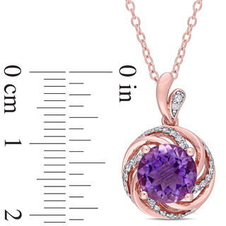 8.0mm Amethyst and White Topaz with Diamond Accent Swirl Frame Pendant in Sterling Silver with Rose Rhodium