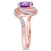 8.0mm Amethyst and White Topaz with 0.04 CT. T.W. Swirl Frame Ring in Sterling Silver with Rose Rhodium