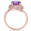 8.0mm Amethyst and White Topaz with 0.04 CT. T.W. Swirl Frame Ring in Sterling Silver with Rose Rhodium