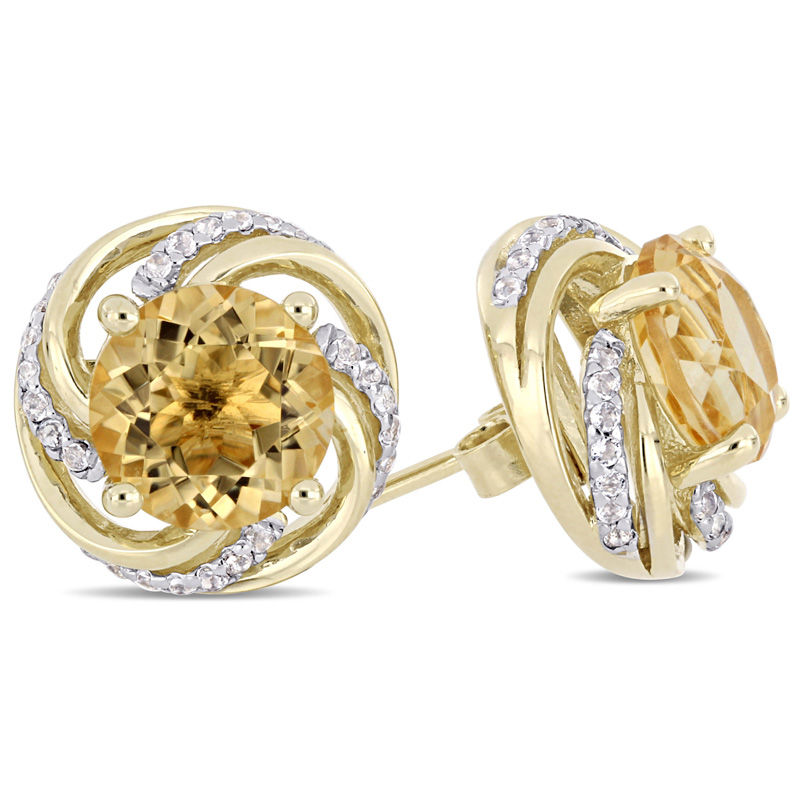 Main Image 2 of 8.0mm Citrine and White Topaz Swirl Frame Stud Earrings in Sterling Silver with Yellow Rhodium