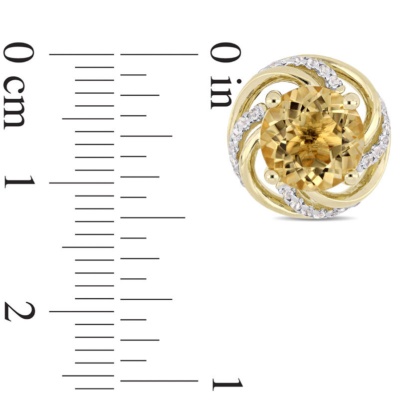 Main Image 3 of 8.0mm Citrine and White Topaz Swirl Frame Stud Earrings in Sterling Silver with Yellow Rhodium