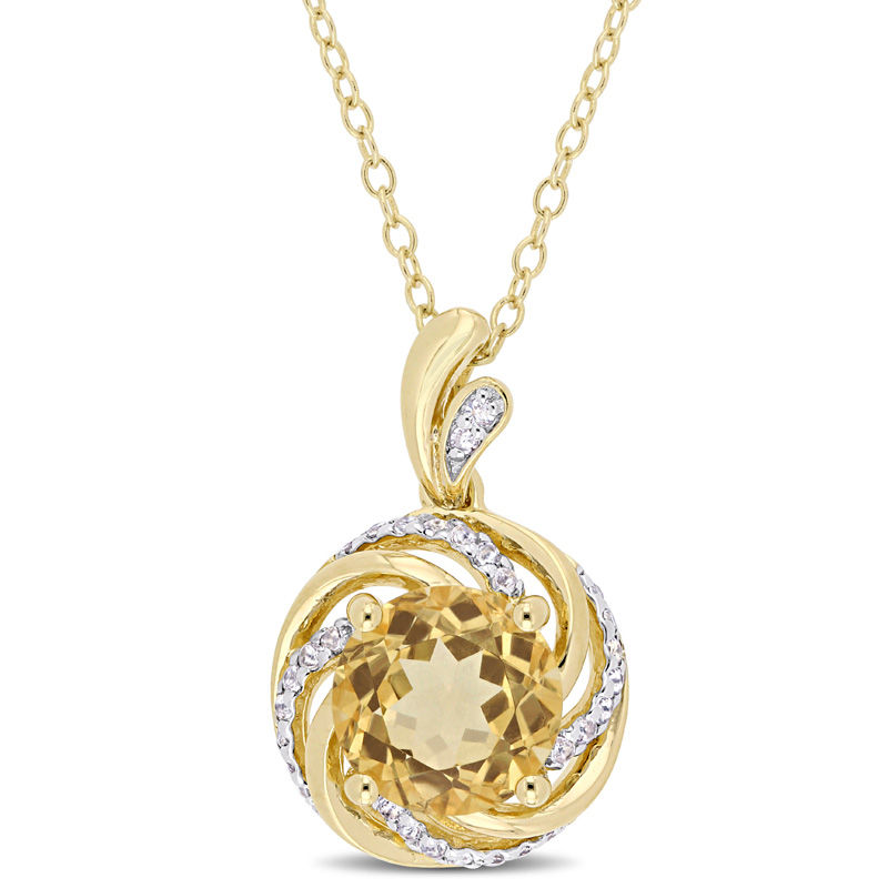 8.0mm Citrine and White Topaz with Diamond Accent Swirl Frame Pendant in Sterling Silver with Yellow Rhodium|Peoples Jewellers