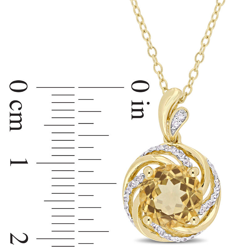 8.0mm Citrine and White Topaz with Diamond Accent Swirl Frame Pendant in Sterling Silver with Yellow Rhodium
