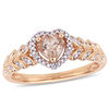 Thumbnail Image 1 of 5.0mm Heart-Shaped Morganite and 0.05 CT. T.W. Diamond Beaded Frame Leaf Shank Ring in 10K Rose Gold