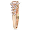 Thumbnail Image 2 of 5.0mm Heart-Shaped Morganite and 0.05 CT. T.W. Diamond Beaded Frame Leaf Shank Ring in 10K Rose Gold