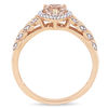 Thumbnail Image 2 of 5.0mm Heart-Shaped Morganite and 0.05 CT. T.W. Diamond Beaded Frame Leaf Shank Ring in 10K Rose Gold