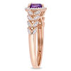 Thumbnail Image 1 of 5.0mm Heart-Shaped Amethyst and 0.05 CT. T.W. Diamond Beaded Frame Leaf Shank Ring in 10K Rose Gold