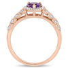 Thumbnail Image 2 of 5.0mm Heart-Shaped Amethyst and 0.05 CT. T.W. Diamond Beaded Frame Leaf Shank Ring in 10K Rose Gold