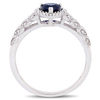 5.0mm Heart-Shaped Lab-Created Blue Sapphire and 0.05 CT. T.W. Diamond Beaded Frame Leaf Shank Ring in 10K White Gold