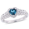 Thumbnail Image 0 of 5.0mm Heart-Shaped London Blue Topaz and 0.05 CT. T.W. Diamond Beaded Frame Leaf Shank Ring in 10K White Gold