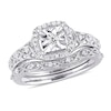 Thumbnail Image 0 of 0.20 CT. T.W. Diamond Cushion Frame Twist Vintage-Style Bridal Set in Sterling Silver