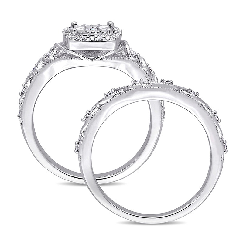 0.20 CT. T.W. Diamond Cushion Frame Twist Vintage-Style Bridal Set in Sterling Silver